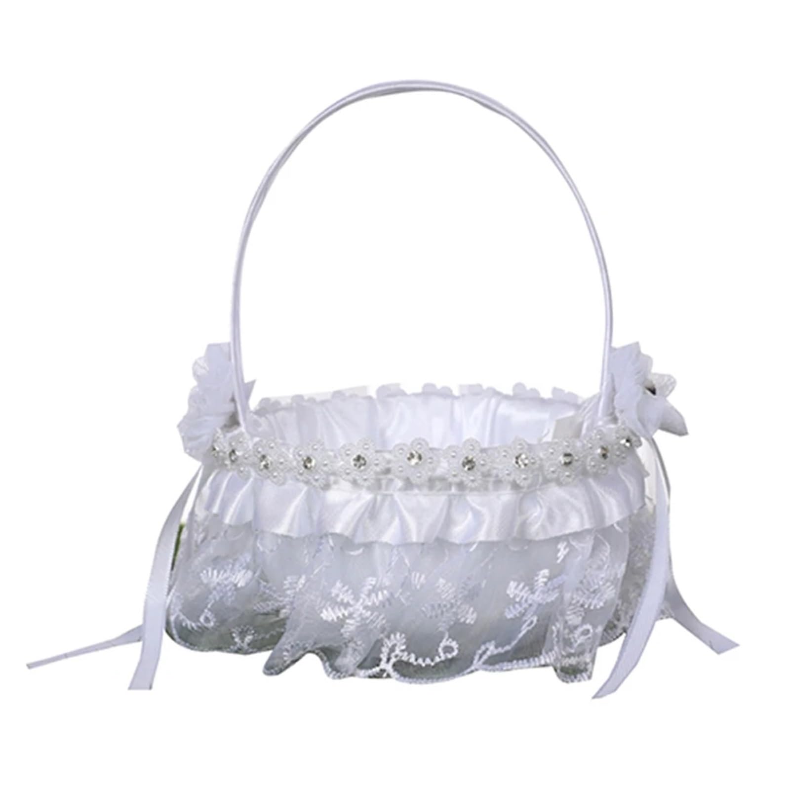 Wedding Petal Confetti Basket, White Lace Flower Basket for Wedding(White1)