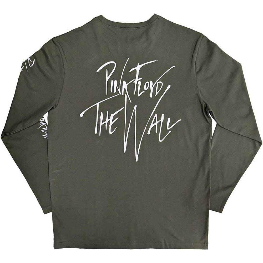 Rock Off Officially Licensed Products Men's Green Pink Floyd T Shirt The Wall Hammers Logo Official Unisex Long Sleeve M