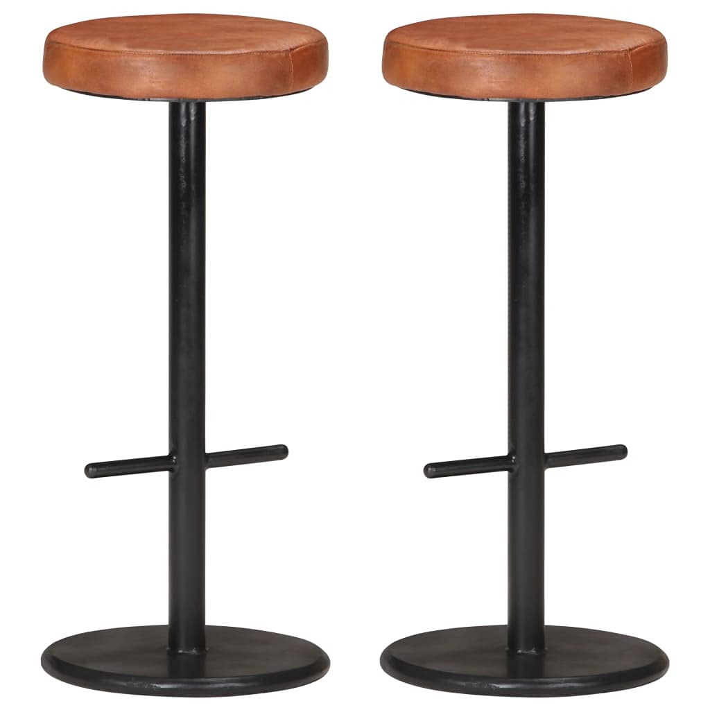 Generic Juego de 2 Taburetes de Bar de Cuero Genuino, Asientos Suaves, Estructura de Hierro Robusta, Ideal para el Hogar, con Reposapiés, Taburetes de Bar 2 Piezas de Cuero Genuino (Marrón)