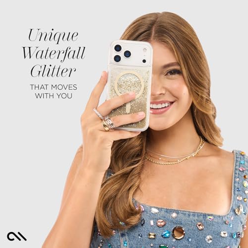 Image of Case-Mate iPhone 17 Pro Case - Gold Waterfall | Compatible with MagSafe - Liquid Glitter Phone Cover with 12ft Drop Protection - Magnetic Phone Cover for iPhone 17 Pro Max