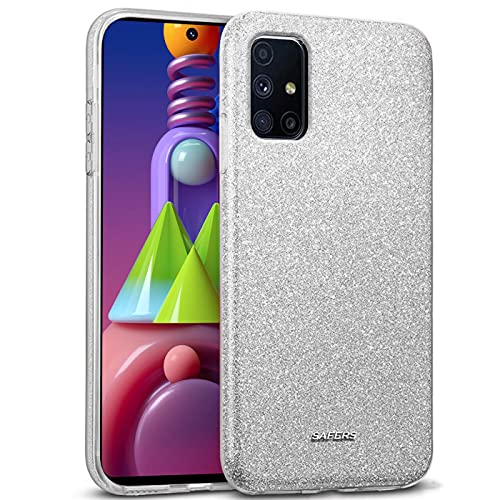 Verco Cover per Samsung Galaxy M31s, motivo glitterato per Samsung M31s, in silicone TPU, argento