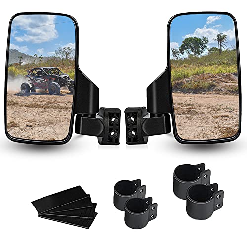 UTV Side View Mirrors for 1.75" and 2" Roll Bar Cage(2 Pack), Adjustable Wide Rear Clear View Mule Mirrors for Polaris RZR, Can-Am, Kawasaki, Kubota, Yamaha, Maver