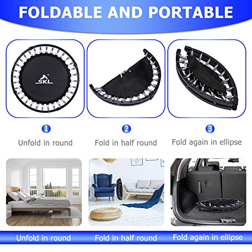 SKL Foldable Fitness Trampoline 38 Inch, Mini Trampoline with Safety & Anti-Skid Pads Stable Exercise Rebounder for Men Women Kids Indoor Outdoor Workout Max Load 330lbs