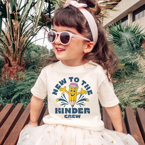 New To The Kinder Crew Kids Shirt - Back To Elementary School Retro Pencil Outfit - Cute Gift For First Day Of Kindergarten Announcement - Natural Toddler & Youth T-Shirt2