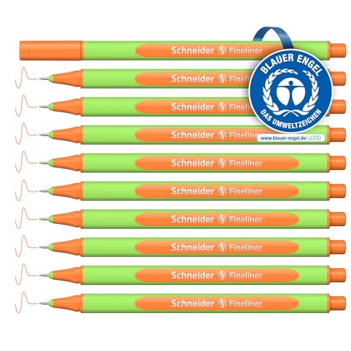 Schneider Line-Up Fineliner (Strichstärke 0,4 mm, aus biobasiertem Kunststoff, ausgezeichnet mit Der blaue Engel) 10 Stück, tango-orange