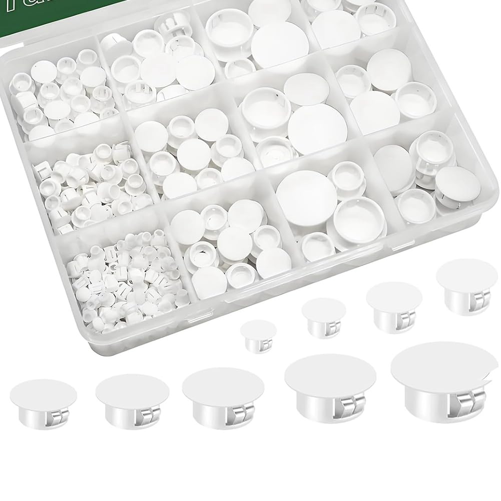 IJSDNVJNDX Panel Flush Type Nylon Plastic Hole Plugs 200Pcs 9 Sizes, Covers for Furniture Cabinet Insert Knockout