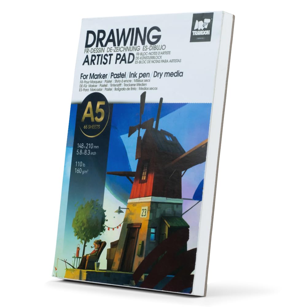 TRANSON Artist Mix Media Sketchbook Marker Pad, 5.8”x8.3” 65 Sheets A5 Art Papers, 110lb/160gsm for Painting, Drawing and Sketching