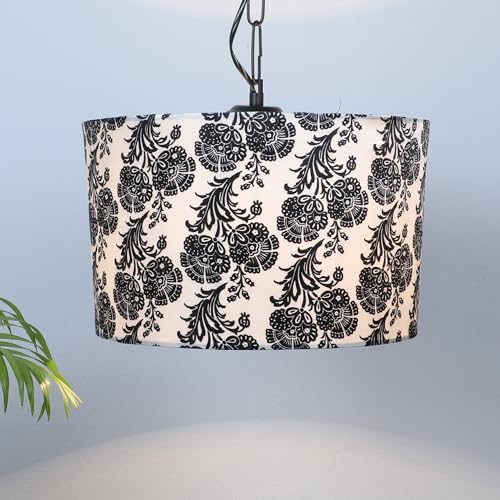 Image of tu casa Filigree Print Fabric Glow Pendent Light Hanging Lamp for Bedroom, Living Room, Lounge, Office, Gifting Area Without Bulb for Home Decoration (Height - 20 inch)