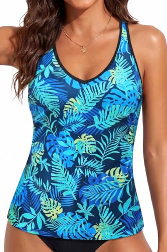 Image of Yonique Womens Tankini Top Only Athletic Swim Top Modest Tankini Swimsuit No Bottom