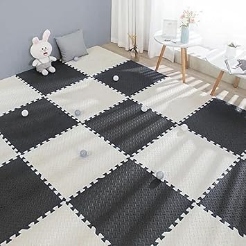 SIGNATRON Puzzle Flooring || Kids Interlocking Play mat || Shop Floor Mat || Kitchen Floor Mat || Pet Mat ||12 MM Thick (50 Tiles - 200 Square Feet, Black - White)