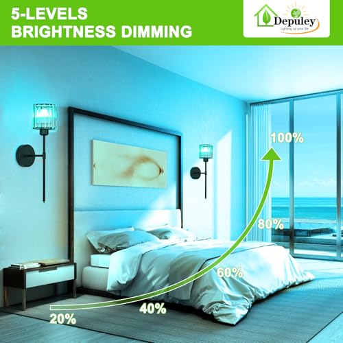 Image of Depuley Wall Sconces Battery Operated: Set of 2 Wireless Crystal Wall Lights with Remote for Bedroom - Rechargeable 15 Colors Black Wall Lamp for Living Room Hallway Home Decor