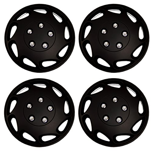 Image of WC3-15-807-B - Pack of 4 Hubcaps - 15-Inches | Black | Style 807 Style Snap-On (Pop-On) Type Matte Black Wheel Covers Hub-caps