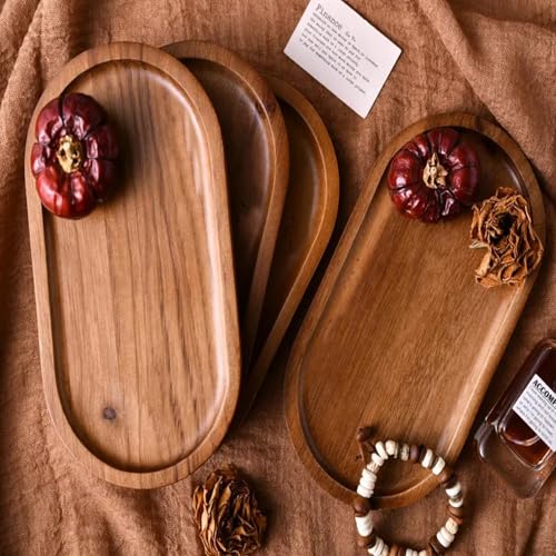 Image of Wooden Jewelry Tray, Oval Shape,L x B x H = 10 x 5 x 0.5 Inch Floral Design, Natural Wood Finish, Organizer for Rings, Necklaces, Earrings And Snacks Serving