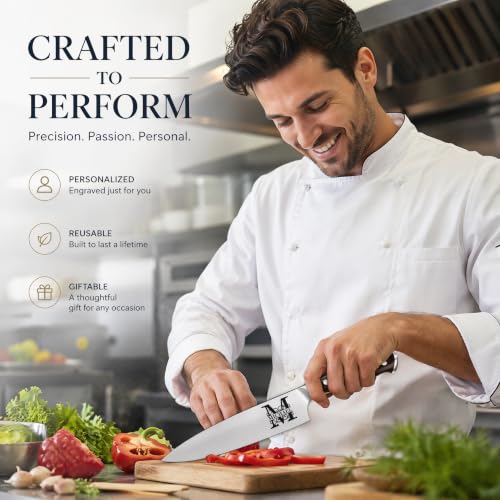Image of Customizable Custom Chef Knife, Engraved Chef knife, Corporate keepsake, Kitchen Knife with Laser Engraved Monogram - Personalized Touch