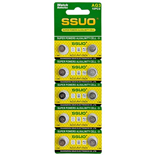 SSUO LR41 Battery AG3 392A Alkaline 1.5V Thermometer Battery (10 Batteries)
