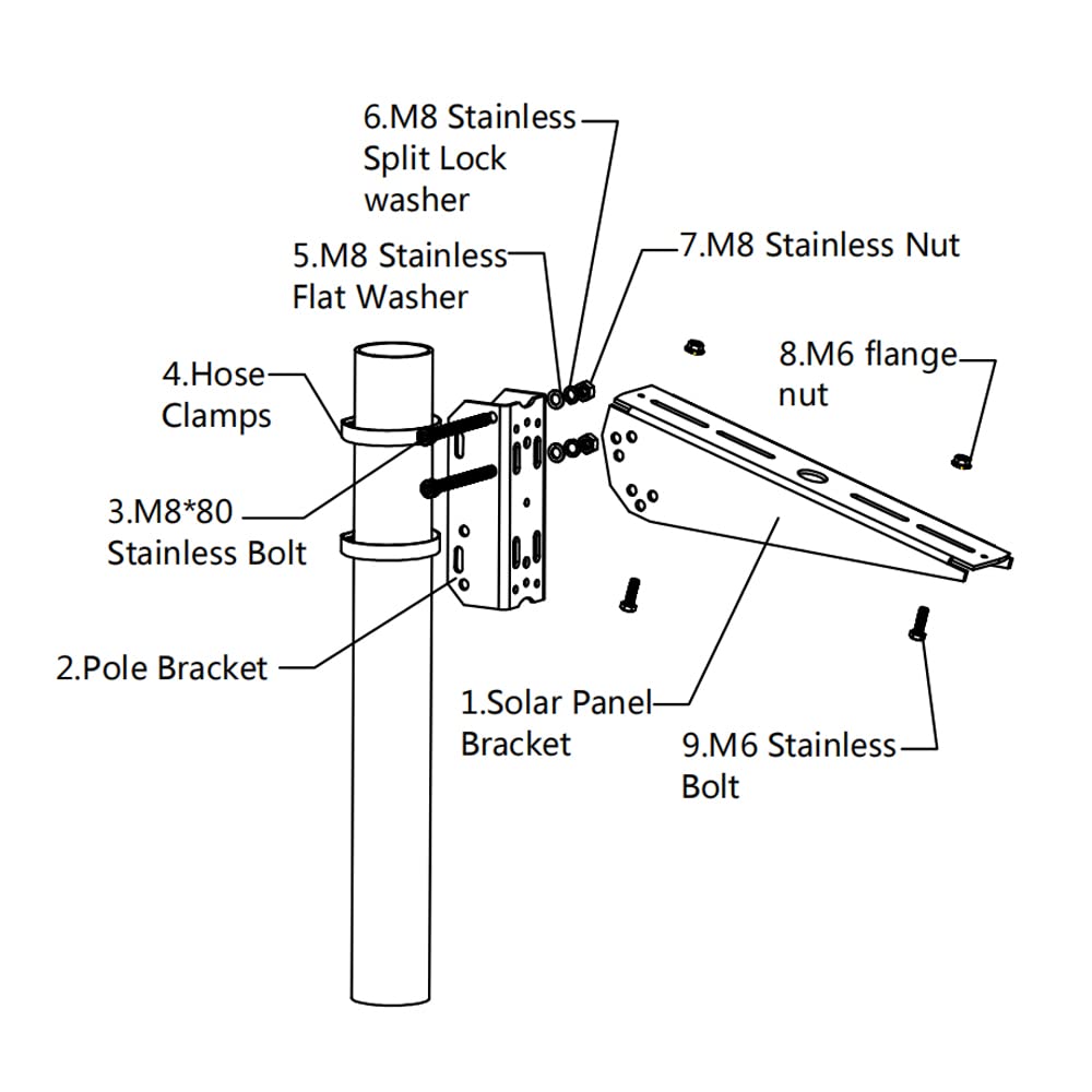 NUZAMAS Marco ajustable para soporte de mástil de panel solar; soporte de montaje de ángulo universal, poste de brazo único, soportes de pared y suelo hasta un tamaño de 300 mm
