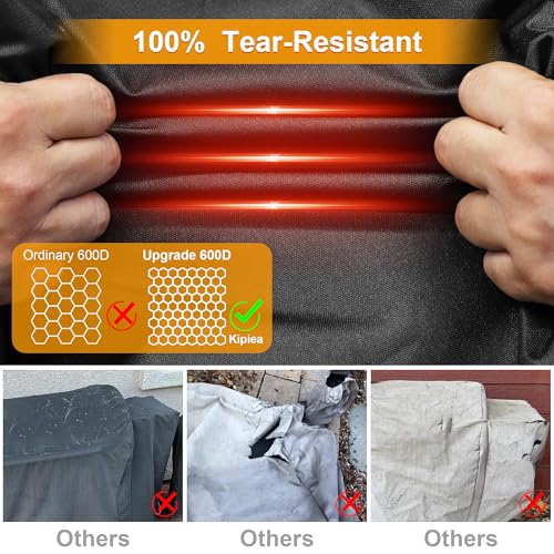 Image of Kipiea 600D Heavy Duty Pellet Grill Cover for Weber Searwood XL 600 & Smoque XL, Waterproof Wood Pellet Smoker Cover with Windproof Buckles, UV Resistant, No Tear, No Fading