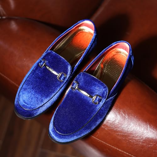 Image of COSIDRAM Mens Dress Shoes Business Luxury Velvet Loafers for Party Prom | Elegant metal buckle ornament, luxe velvet texture, classic slip-on silhouette for wedding, prom and evening formal events