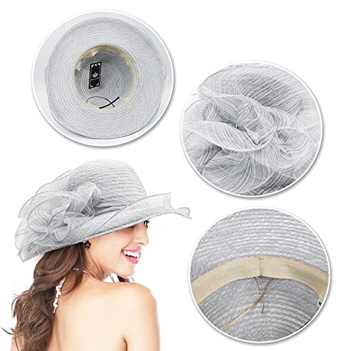 Bellady Ladies Wide Brim Cap Dresses Hats For Kentucky Tea Party Weddings,Gray #TOP3