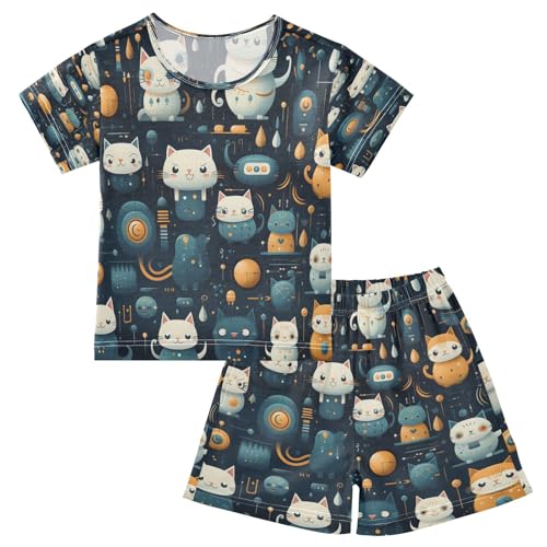 Animal Cat Kids Pjs Set Boys Girls Summer Short-Sleeve Sleepwear Pajamas 2PCS