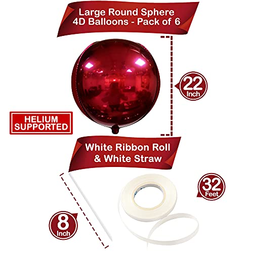 Image of KatchOn, Metallic Red Balloons - 22 Inch, Pack of 6 | Round 4D Mylar Cherry Balloons for Birthday Decorations | Maroon Balloon for Wedding, Graduation Decorations 2026 | Baby Shower Decoration