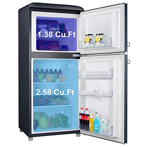 Galanz GLR40TBKER Retro Compact Refrigerator, Mini Fridge with Dual Doors, Adjustable Mechanical Thermostat with Freezer, 4.0 Cu Ft, Black on Fridge.com