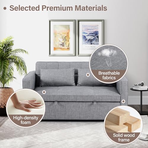 Image of HAOMARKETS 3 in 1 Convertible Sleeper Sofa Bed, Loveseat Chaise Lounge with Pullout Bed, 2-Seater Futon Couches with Storage Pockets, 3-Level Adjustable Backrest and Pillows for Living Room, Dark Grey