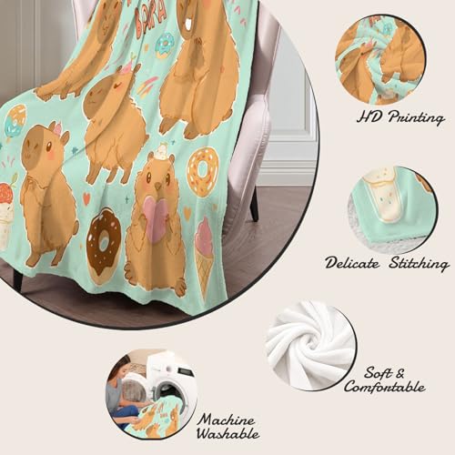 Plaid flanelle capybara 150x200cm couverture polaire bleue - 7