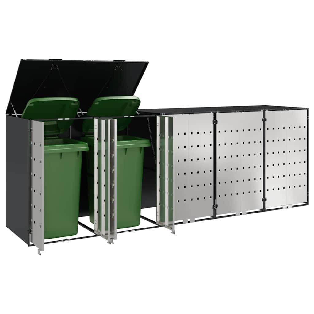 Genérico Almacenamiento de Cubos Wheelie para 3 Cubos Antracita,Productos del hogar,Accesorios para contenedores de residuos,Soportes para contenedores de residuos-3394781