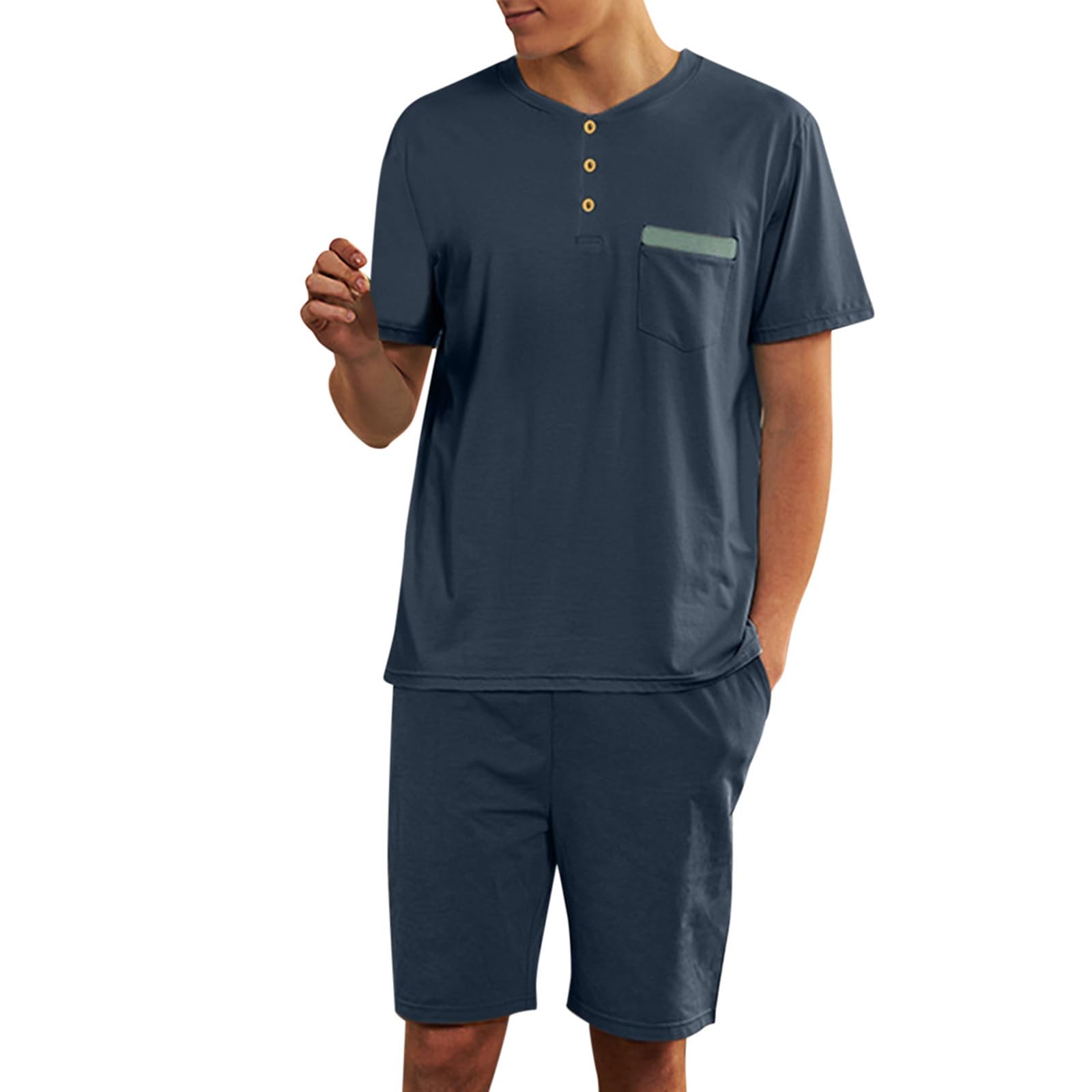 Pigiama Uomo Estivo Corto In Cotone, Pigiama Uomo Con Stampa Girocollo Pigiama Corto Uomo Con Maniche Corte E Pantaloncino Con Tasche Pigiami Uomo Cotone Top E Pantaloncini Abbigliamento Da Notte Uomo