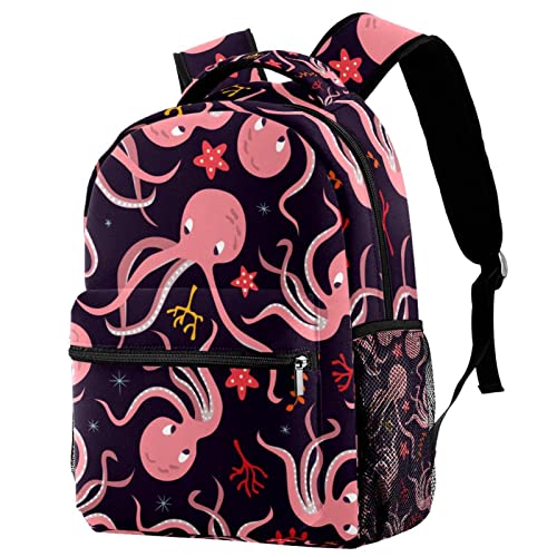 Sac à dos motif pieuvre et étoile de mer avec porte-bouteille Leisure Campus pour école et voyage