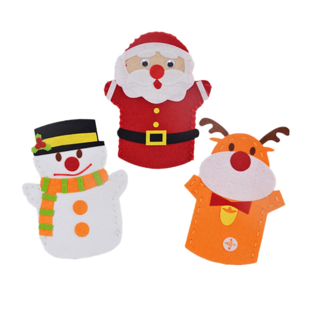 BESPORTBLE Create Your Own Christmas Toys 3pcs Fabric Hand Puppet Set DIY for Kids Santa Snowman