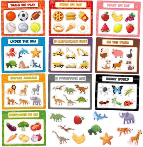 10Pcs Magnetic Sorting Toys 60 Fridge Magnets for Kids, Football Animals Food Car Category Recognition, Refrigerator Magnets for Shape Matching Fine Motor Early Education