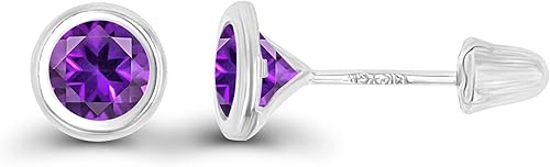 Aretes de tuerca de oro macizo de 14 quilates, hipoalergénicos, de 0.157 in, con bisel de piedra natal auténtica, con cierre de tornillo