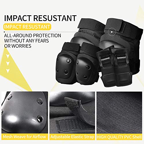 Youth/Kids Protective Gear Set (3-15 Years Old) - 6 in 1 Knee Pads Elbow Pads Wrist Guards for Skateboard Scooter BMX Biking Cycling and Roller Skate (M)