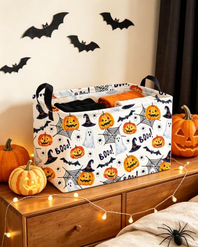 Image of Essme Rectangular Halloween Basket,Ghost Storage Bins Organizer with Handles for Room Decor, Gift Basket.(Watercolor Halloween)