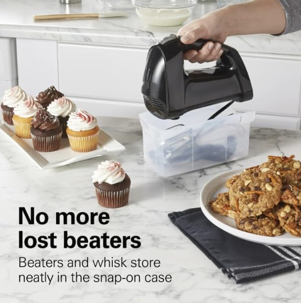 6-Speed Hand Mixer with Quick Burst and Storage Case – Compact and Powerful Electric Mixer for Baking, Whipping, and Mixing – Sleek Black Design