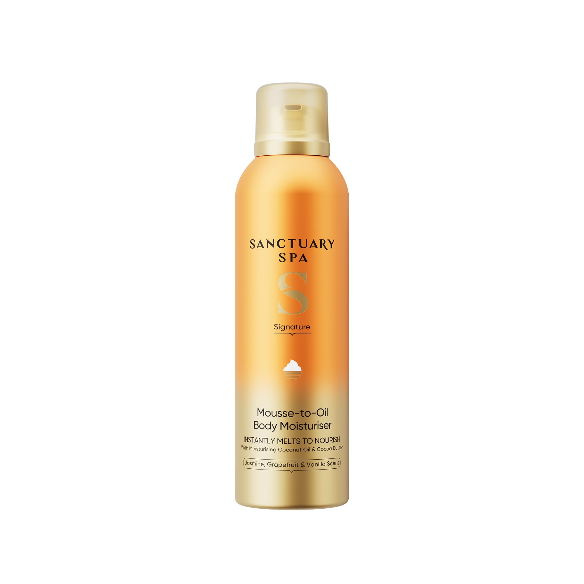 Sanctuary Spa Signature Mousse‑to‑Oil Body Moisturiser 200ml – Lightweight Foamed Mousse, 7‑Day Hydration, Coconut Oil & Cocoa Butter, Vegan & Cruelty Free
