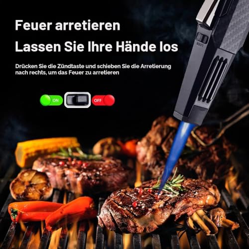 JETPRO Butan-Taschenlampe Feuerzeug Einhandbedienung Feuerzeug mit verstellbarer Strahlflamme Küche Kochfackel (Butangas nicht enthalten) (… – Ansicht 3