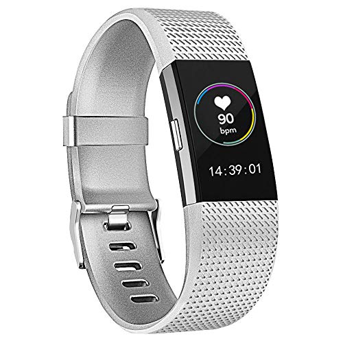 POY Replacement Bands Compatible for Fitbit Charge 2, Classic & Special Edition Adjustable Sport Wristbands (Silver, Small)