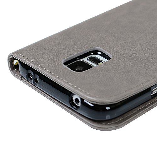 S5 Case, Galaxy S5 Case - Mavis's Diary Premium Wallet Pu Leather With Fashion Embossed Floral Butterfly Magnetic Clasp Card Holders Flip Cover With Hand Strap (Gray) #TOP4