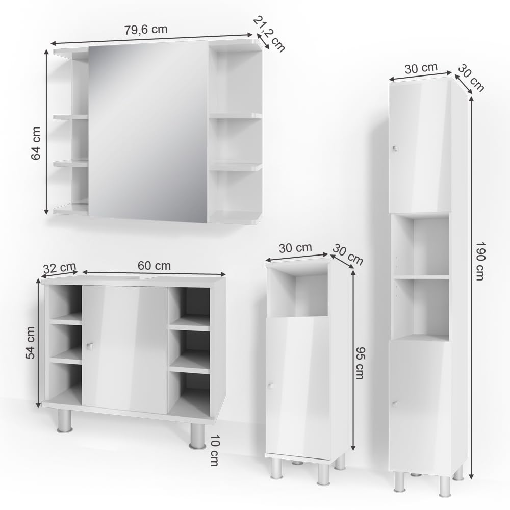 Vicco Conjunto de Muebles de baño Fynn, Blanco Alto Brillo 60 cm