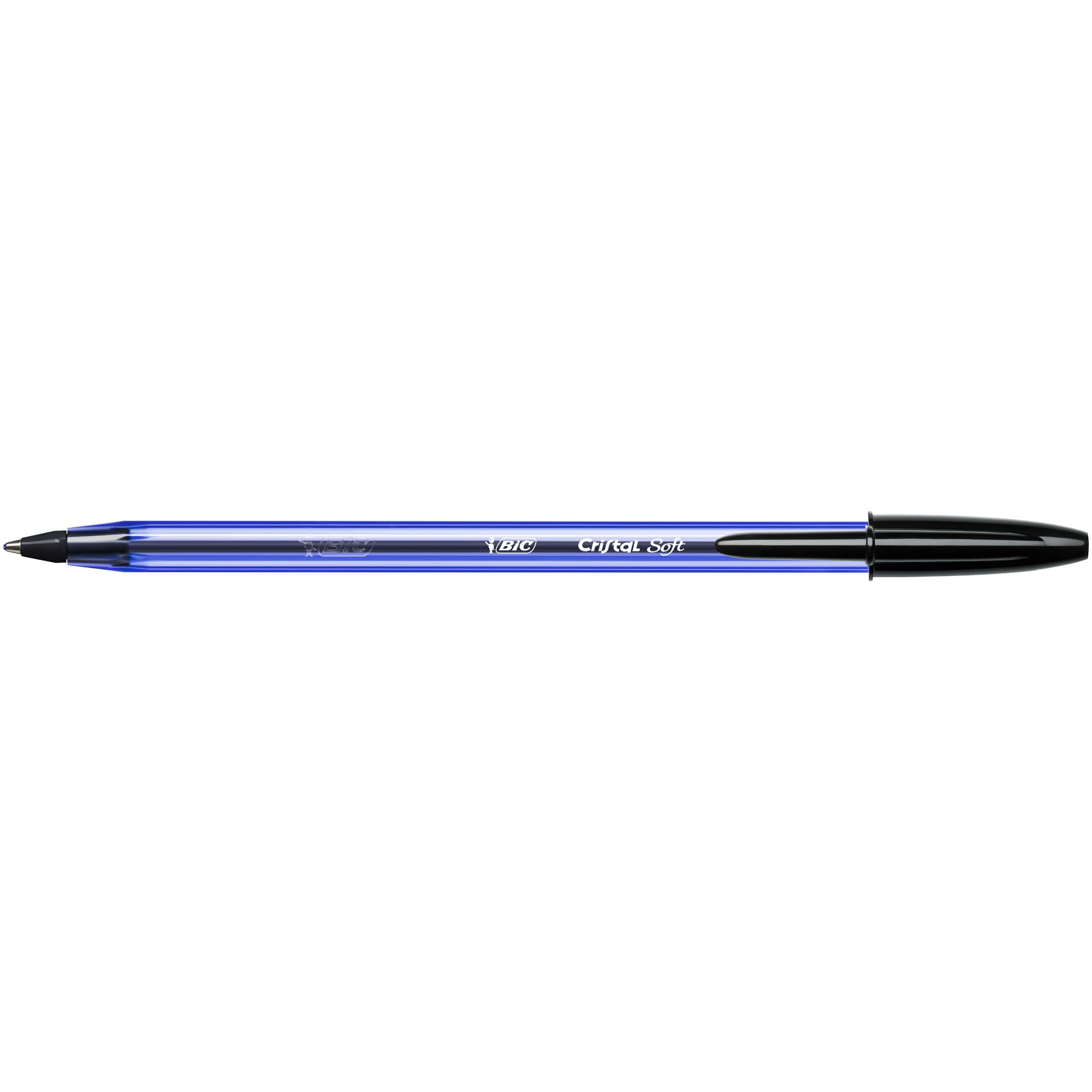 BIC Cristal Soft Tükenmez Kalem, Siyah, 50'li Kutu, 1.2 mm Orta Kalınlıkta Uç, Şeffaf Gövde, Delikli Kapak