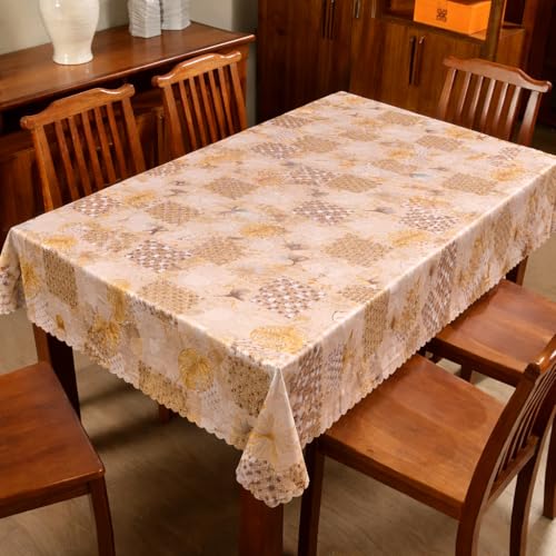 Image of Dakshya Industries PVC Waterproof Table Cover 6 Seater 54x78 Inch - Washable Oil & Stain Resistant Dining Table Cover (Gold)