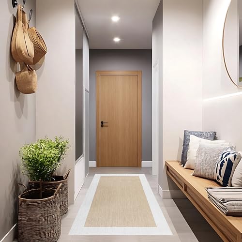 STORESDECO Alfombra Vinílica de Pasillo de Tejido Trenzado Premium de Alta Gama. Lavable Antideslizante y extraplana. Alfombras pasilleras Corredor Máxima Calidad Color Beige-Blanco 60x90 cm