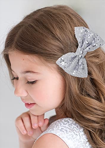 12 piezas moños de lentejuelas para niñas con clip de cocodrilo miniatura 6