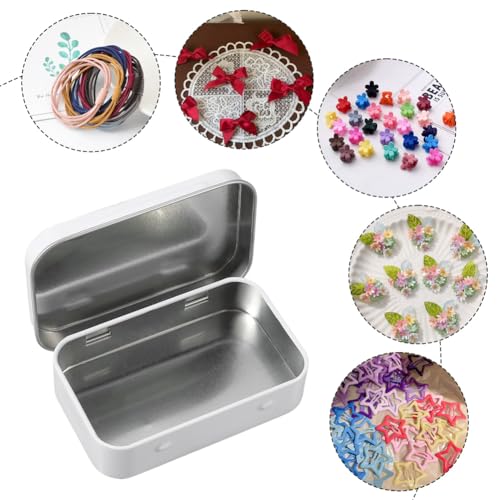 Image of 4 Pack 4 x 2.5 x 0.9In Tin Boxes Metal Hinged Container Lid White Iron Empty Rectangular Small Mini Storage Portable Organizer Containers for Tea Drawing Pin Candies Jewelry Crafts Supplies