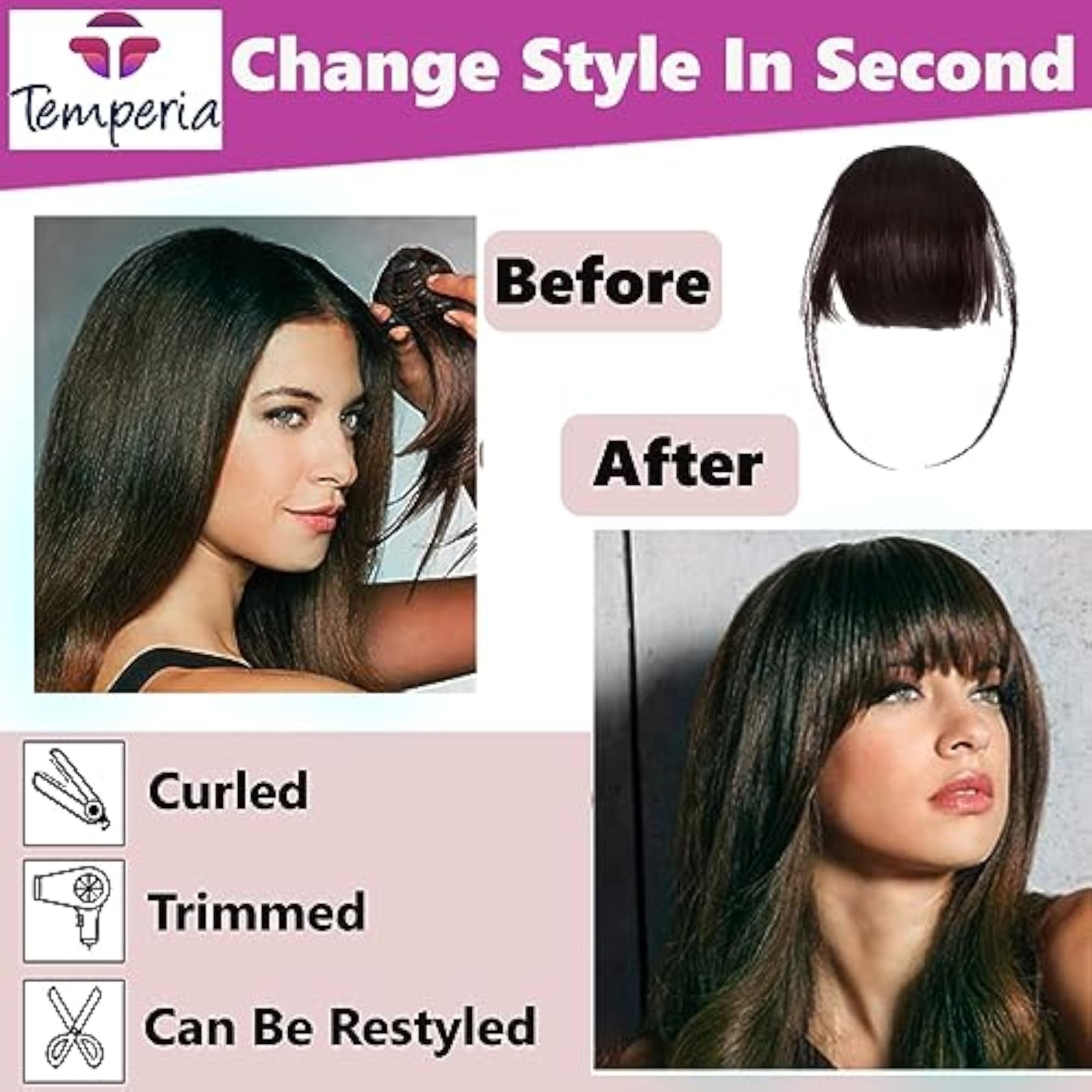 Clip-On Side Curtain Bangs Hair Extensions, Stylish Accessories