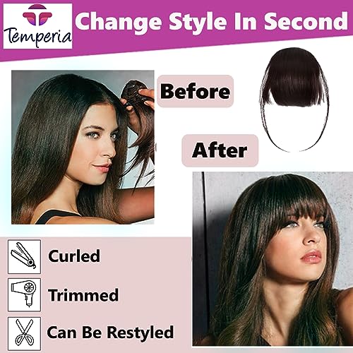 Image of Temperia Front Fake Bangs Hair Extensions For Women - clip on Side curtain bangs fringes hair extensions - Cute Hair Accessories for Women & Girls - Natural Brown - (Pack of 1)