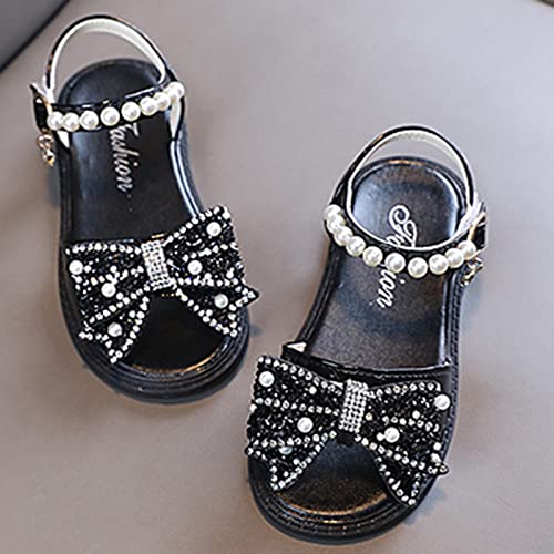 Princess Shoes For Girls Popular Summer Comfortable Shiny Soft Bottom Bow Princess Children Sandals (Black-b, 10 Toddler)2